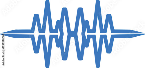 Abstract blue audio sound wave icon on white background.