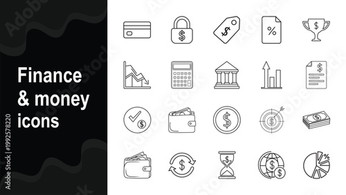 Finance & Money Line Icons Set. Modern Outline Icon Pack for Banking, Investment, Payment and Business Finance