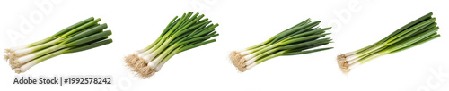 Photos Fresh bunches of vibrant green onions, showcasing crisp stalks and white bulbs, isolated on a transparent background