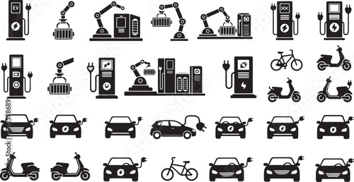 Electric Vehicle Charging Station Icons and Symbols