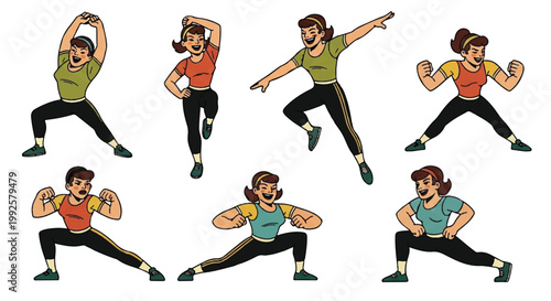 Woman exercising various poses workout isolated