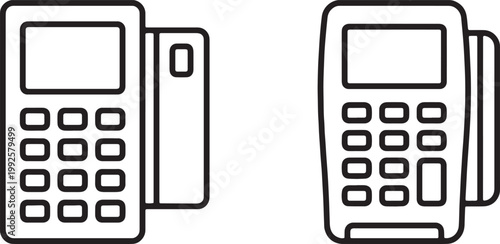 Web, Point of sale POS payment terminal machine outline icons for retail checkout.
