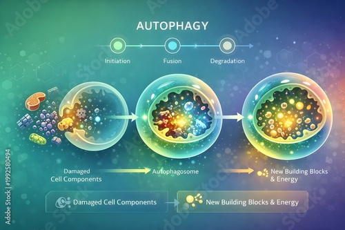 Autophagy Cellular Recycling Process – Lysosome Fusion Biotech Infographic Illustration