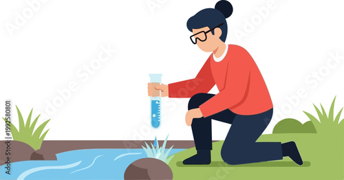 Young Woman Conducting Water Experiment Outdoors for Earth Day