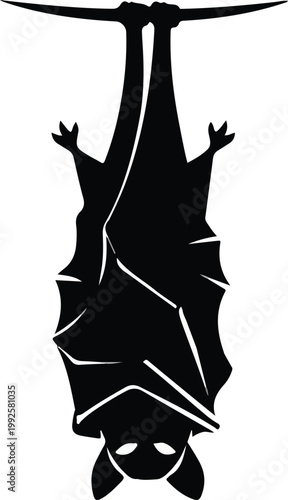 Black Silhouette of Hanging Bat.