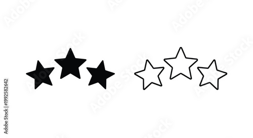 Vector graphic illustration featuring two distinct sets of three star icons, one filled and one outlined, perfect for rating and feedback designs.