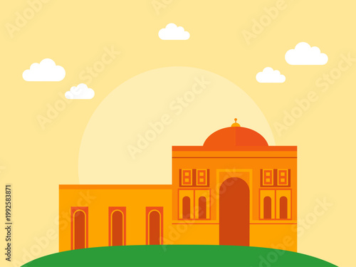 Alai Darwaza is the main gate on the southern side of the Quwwat-ul-Islam Mosque in the Qutb Minar complex in Delhi, India. India illustrations. Flat vector concepts.