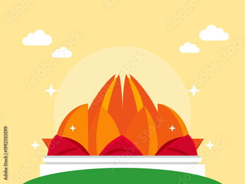 Illustration of the Lotus Temple in New Delhi, India. India illustrations. Flat vector concepts.