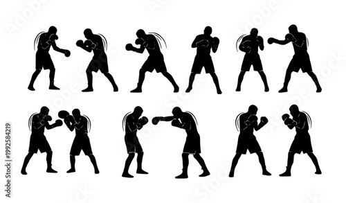 Foto Dynamic boxer silhouettes set combat sport action poses boxing vector eps10