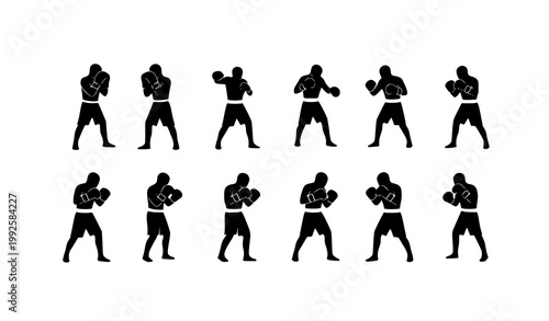 Minimal boxer silhouettes set fighting poses boxing sport vector eps10