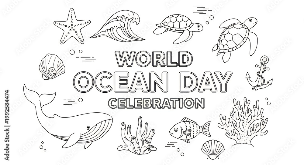 Obraz premium World Ocean Day Celebration Coloring Page Illustration