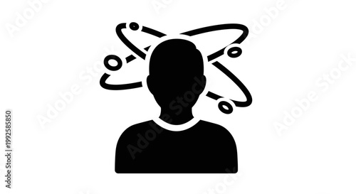 Man's Head with Abstract Spinning Lines Symbolizing Dizziness and Disorientation, Isolated White Background