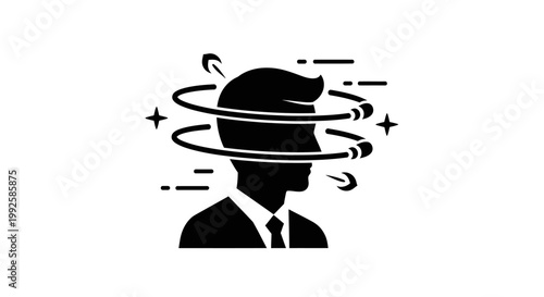 Fotografía Businessman Silhouette Icon Depicting Dizziness and Confusion with Swirling Line