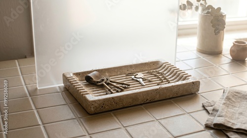 Stylish Key Tray on Modern Kitchen Countertop with Natural Light