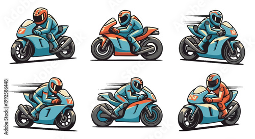 Motorcycle racers in action set