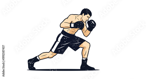 Boxer in fighting stance, dynamic movement, isolated on white background