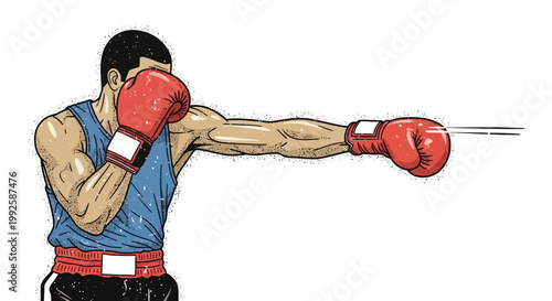 Boxer throwing a punch, athletic build, red gloves, action shot