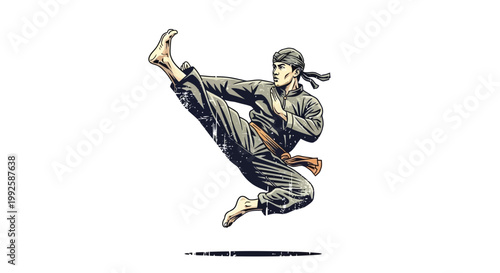 Martial Artist Performing Flying Kick