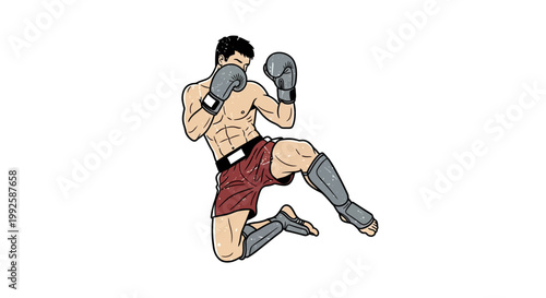 Martial Artist Performing Muay Thai Kickboxing Move
