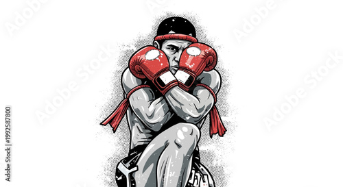 Thai Boxer Ready to Fight, Muay Thai Fighter in Defensive Stance