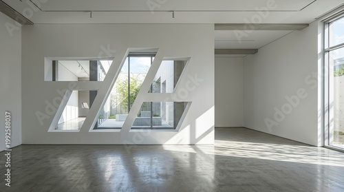 Modern Architectural Interior with Unique Window Design and Natural Light