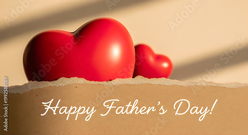 Red hearts on sand with Happy Father's Day text