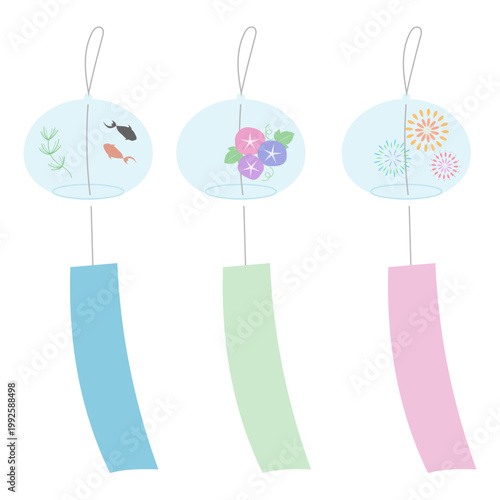風鈴のシンプルなイラスト 夏の涼しげな和風素材 Japanese wind chime summer vector