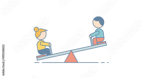 Two children playing on seesaw.