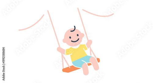 Happy little boy on swing outdoors.