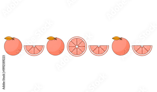 Minimal orange fruit lineup with whole and sliced citrus modern vector set isolated on white for packaging design