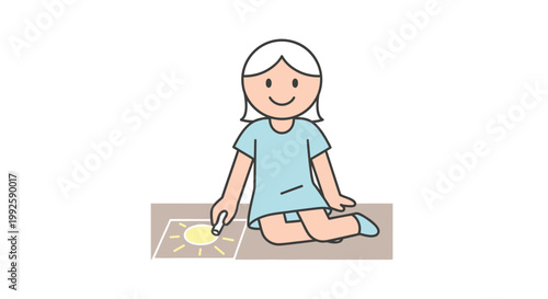 Smiling Girl Sitting on Floor Playing.
