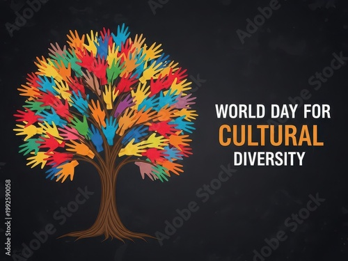 Tree of hands celebrating cultural diversity day for cultural diversity unity