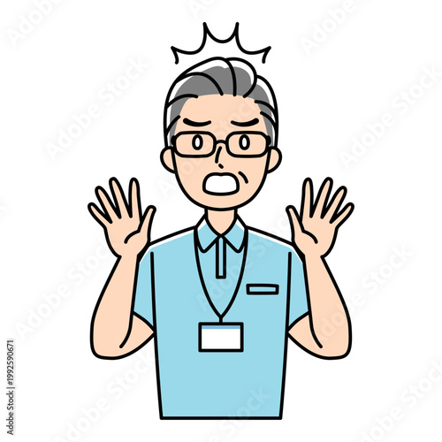 びっくり仰天、驚くポロシャツ姿のベテラン男性のイラスト