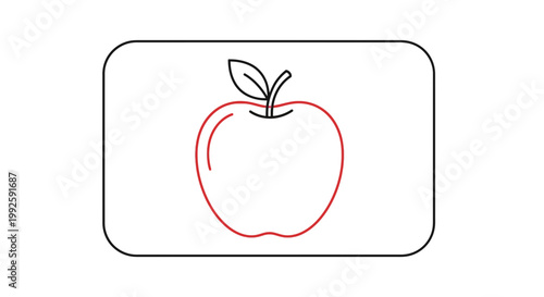 Simple Red Apple Outline Drawing with Leaf and Stem