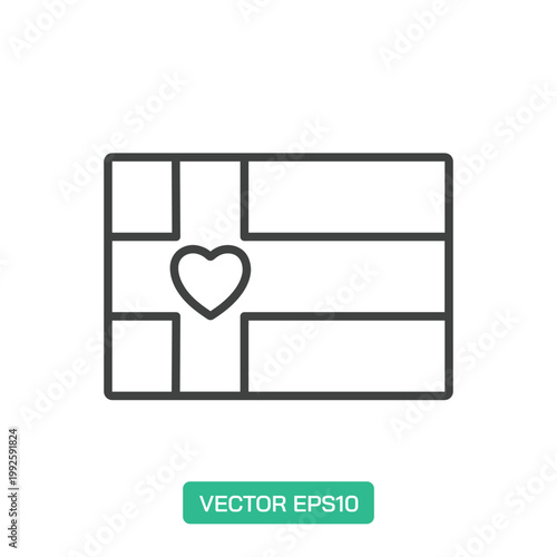 Gift with Heart Symbol icon. Thin line icon vector