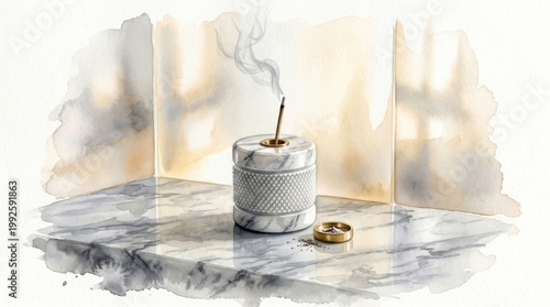 Elegant Marble Incense Holder with Smoke in a Serene Setting