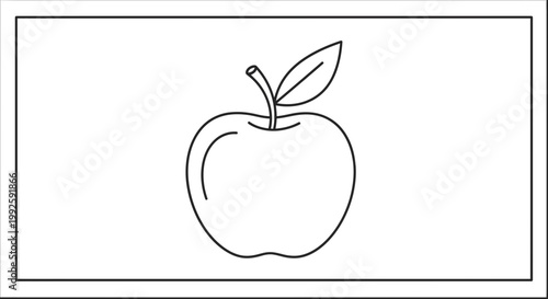 Simple Line Drawing of a Fresh Apple with Stem and Leaf on White Background