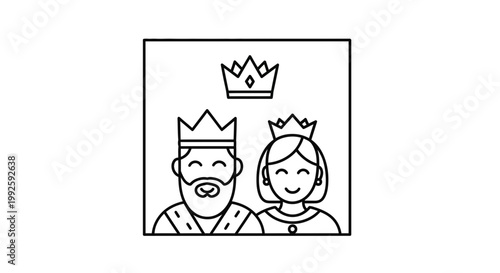 Royal Couple King and Queen Icon, Minimalist Line Art, Royalty Symbol