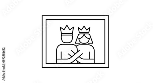 Royal Couple Portrait Icon: King and Queen Embrace in Crowned Silhouette