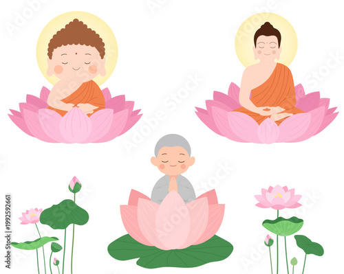 부처님 오신날 부처님 동자스님 연꽃 연등 연잎