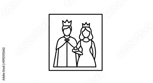 Royal Couple Portrait Icon: King and Queen in Regal Attire with Crowns