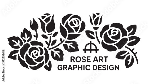 Rose art graphic design floral emblem and decorative elements vector illustration.