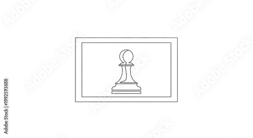 Minimalist Chess Pawn Icon in a Rectangle Frame, Black and White Outline