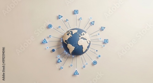 Global Network Connection with Digital Icons Around Earth