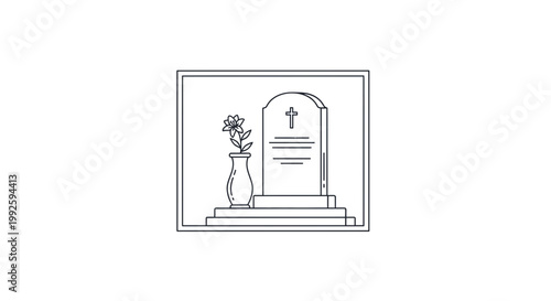 Gravestone with flower in vase, religious symbol, funeral, memorial, solemn, remembrance