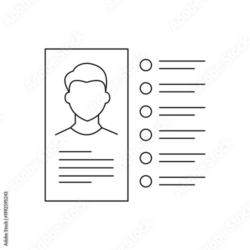Professional candidate profile with checklist for talent selection and hr recruitment.Editable stroke, Vector illustration, Line art Icon, Symbols.