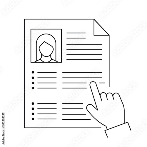 HR recruiter hand selecting candidate resume for job application and hiring process.Editable stroke, Vector illustration, Line art Icon, Symbols.
