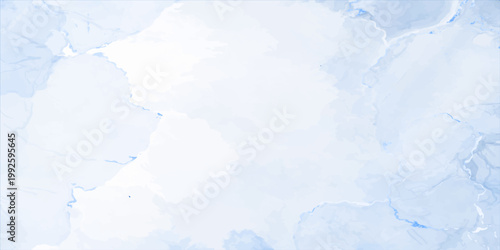 Abstract blue watercolor background with soft white clouds and frosty winter textures creating a cold nature pattern of sky and ice on paper