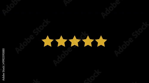 
Glowing five star flat symbol animation, customer feedback, 5 star rating , perfect to  product, service. 4k video with alpha channel
