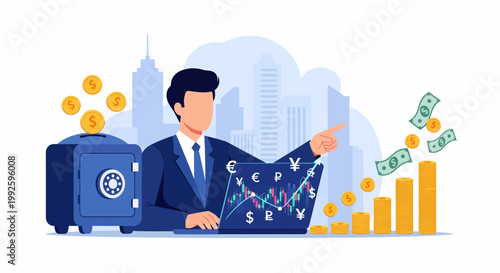 Businessman holding financial data chart.